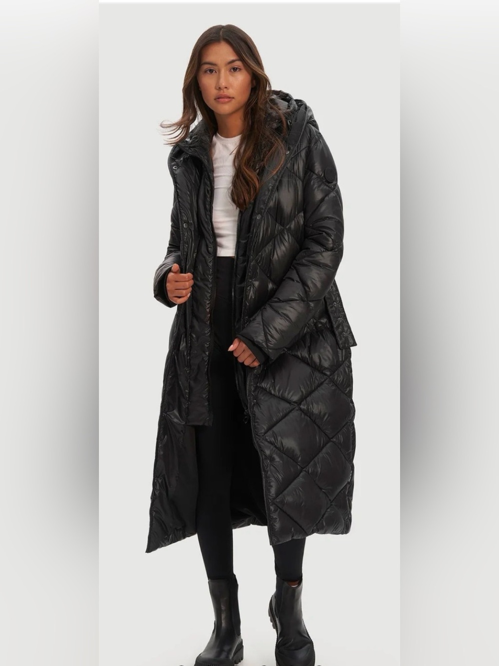 NOIZE Amiyah Longline Diamond Quilt Puffer Coat